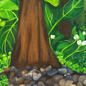 Nature-Inspired Canvas Painting in Green and Brown